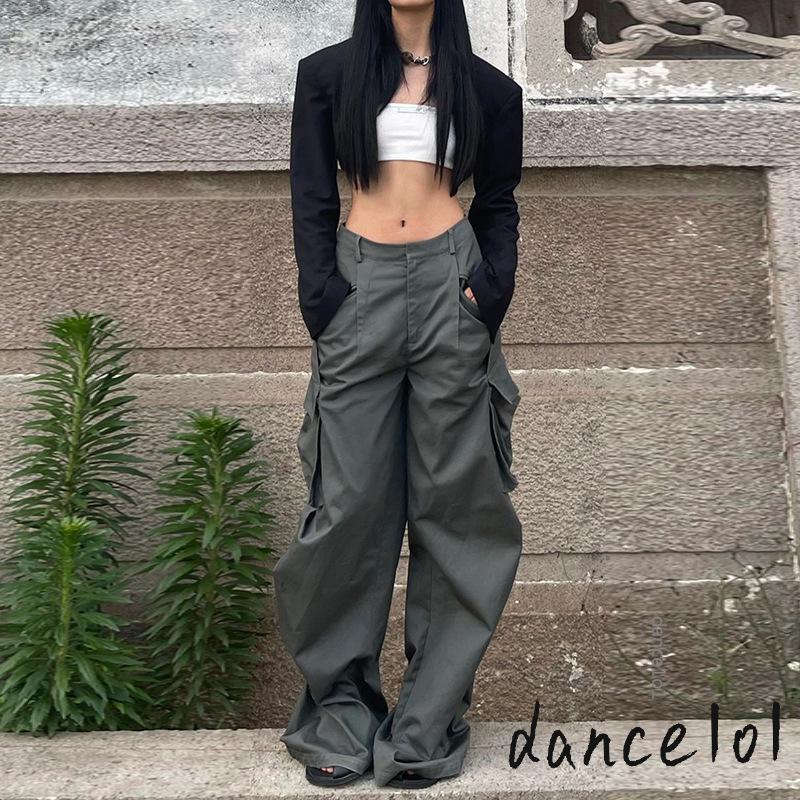 Quần Baggy Ống Rộng Eo Thấp Phong Cách Retro Cho Nữ dance1o1