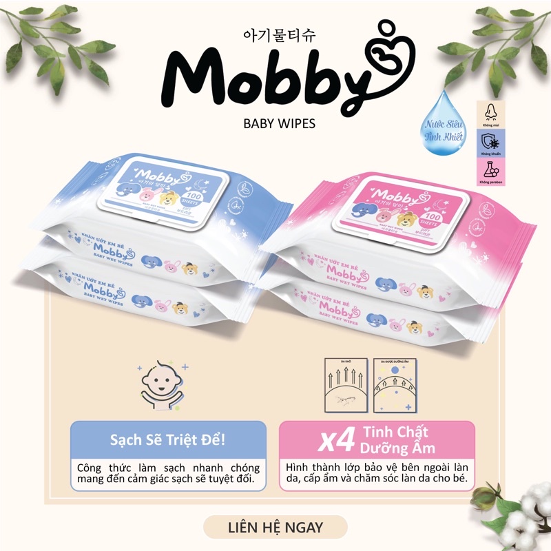 KHĂN ƯỚT EM BÉ CAO CẤP MOBBY 100 tờ