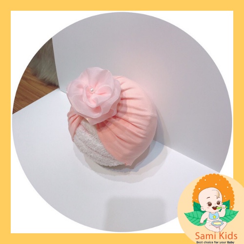 Mũ turban băng đô cotton cho bé gái sơ sinh, băng đô turban vải hình nơ, hoa cài tóc SAMI KIDS
