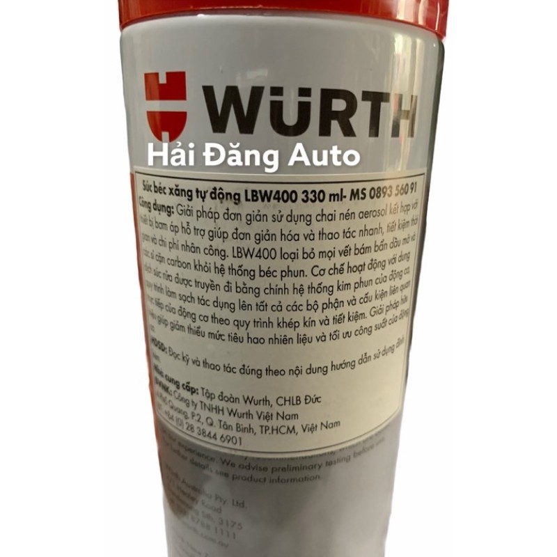 Dung dịch vệ sinh kim phun xăng Wurth Sử dụng với bộ kit chuyên dụng.