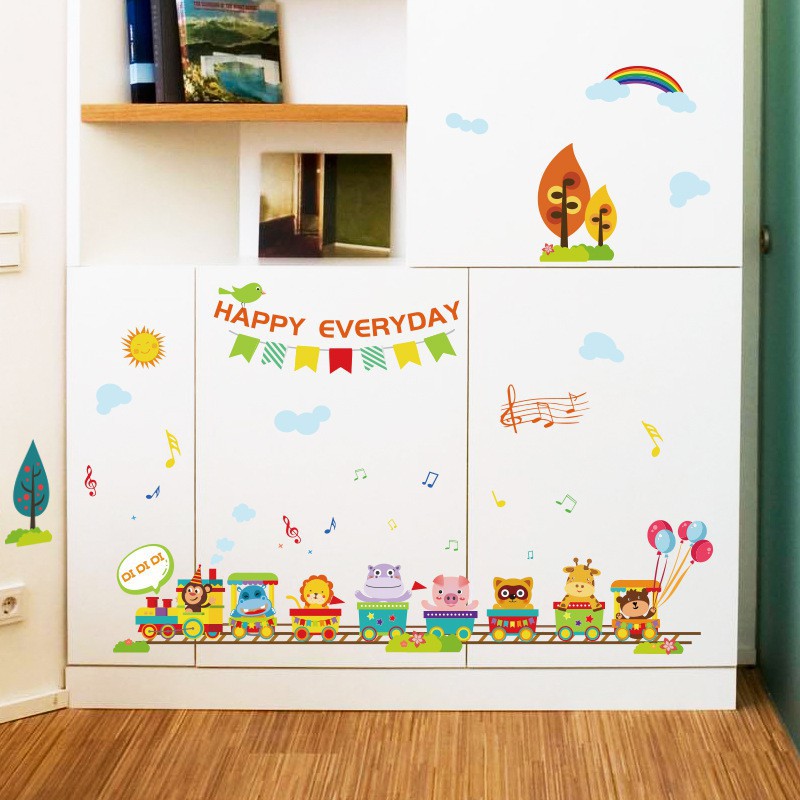 Decal dán tường đoàn tàu động vật cho bé mẫu mới SK9346
