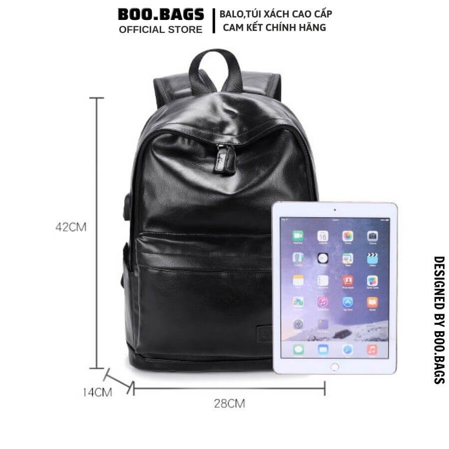 Balo Da Nam Basic, Cặp Da Trơn Cao Cấp Đi Học, Đi Làm Chống Nước Cho Laptop 14.5IN Boobags  Boo-003