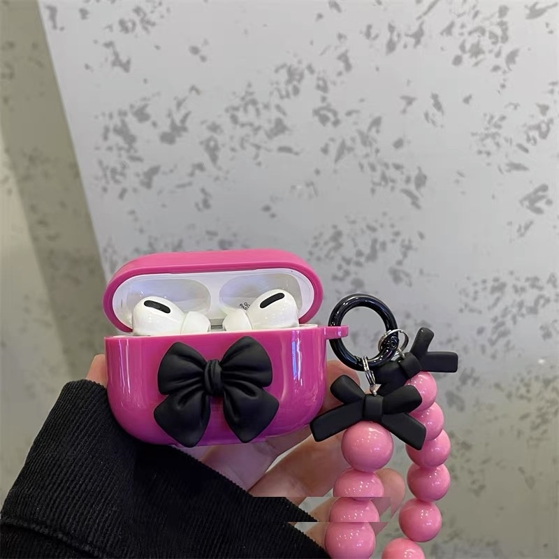 Vỏ Bảo Vệ Hộp Sạc Tai Nghe Airpods 1/2 Pro Bluetooth Mềm Gắn Dây Đeo Hình Nơ Đỏ/Đỏ Dễ Thương
