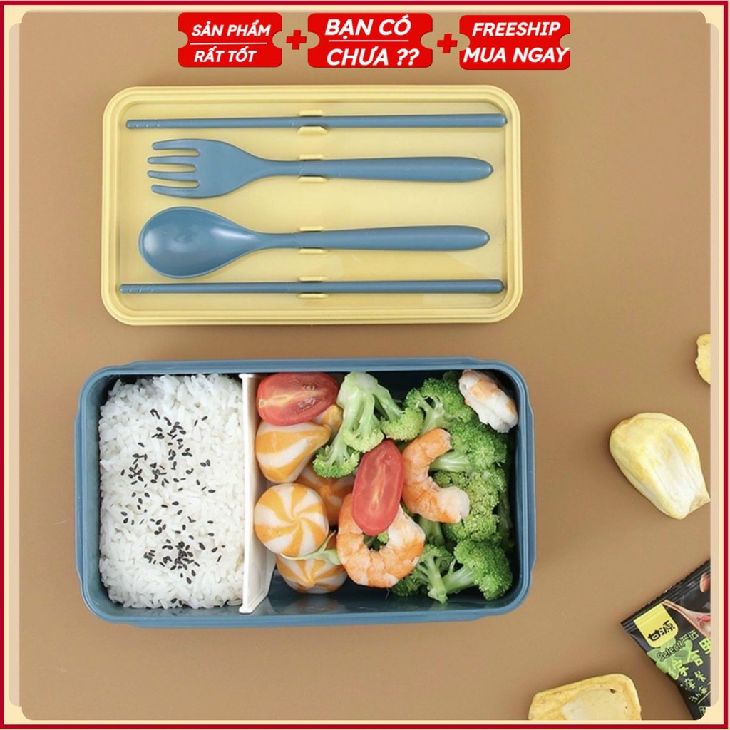PVN32416 Hộp cơm giữ nhiệt văn phòng 2 ngăn kèm đũa thìa dĩa bằng nhựa cao cấp giữ nhiệt tốt T2