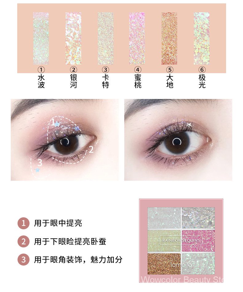 (Hàng Mới Về) Bảng Phấn Mắt Lameila 6 Màu Kim Tuyến Lấp Lánh Lâu Trôi | BigBuy360 - bigbuy360.vn