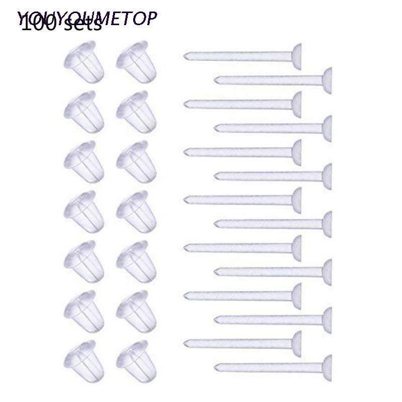 Set 100 kim xỏ khuyên tai bằng nhựa trong suốt đơn giản không gây dị ứng
