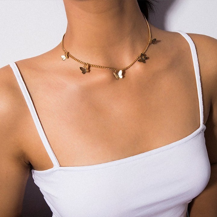 Choker Dây Chuyền Xích Nhiễn Nhỏ Hình 5 Con Bướm Kiểu Mới Cực Xinh - Vani Store [TS000360-O3]