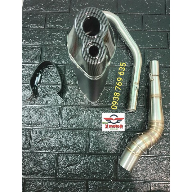 Pô akrapovic 2 ống xả gồm cổ gắn Winer iner Sonic Ex150 Ex155 Raider Satria GSX
