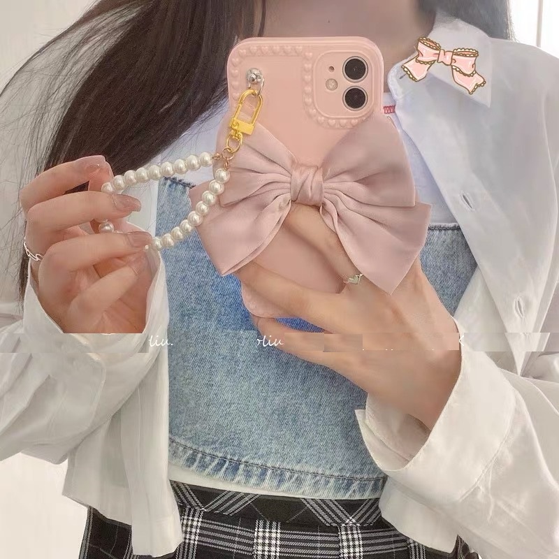 Ốp Điện Thoại tpu Mềm Đính Nơ Và Ngọc Trai Có Thể Tương Thích Với Iphone 12 13 11 pro max xs max xr x 7 8 plus
