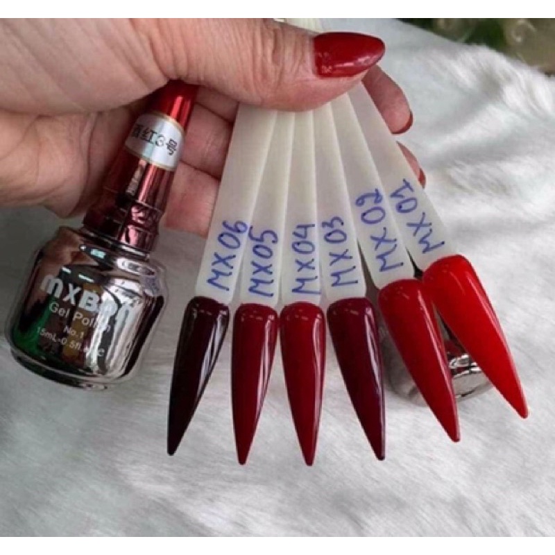 Sơn gel Mxbon chính hãng tone đỏ 6 màu tôn da, chất gel đậm đặc lên chuẩn màu