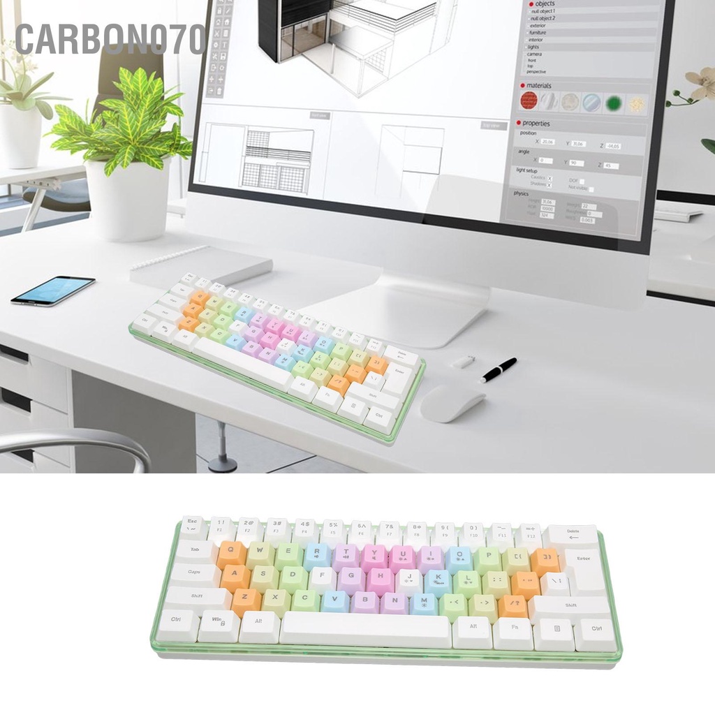 [Hàng Sẵn] 60% Bàn phím cơ 61 phím Bàn phím chơi game RGB Đèn nền có dây mini đầy màu sắc【Carbon070】