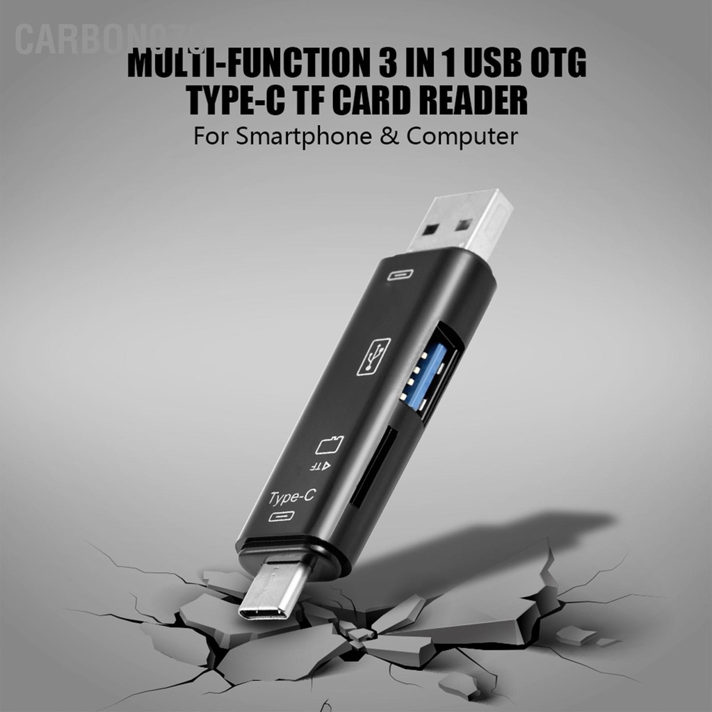 Carbon070 Đa chức năng 3 trong 1 USB OTG Type C Đầu đọc thẻ TF cho điện thoại thông minh &amp; máy tính
