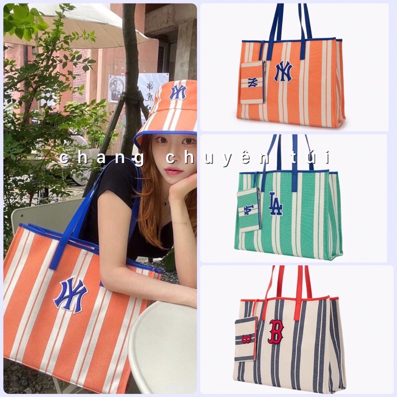 [Full TaG code] Túi Tote Mlb chữ nhật kẻ sọc thời trang kèm ví hàng đẹp (clip và ảnh thật)
