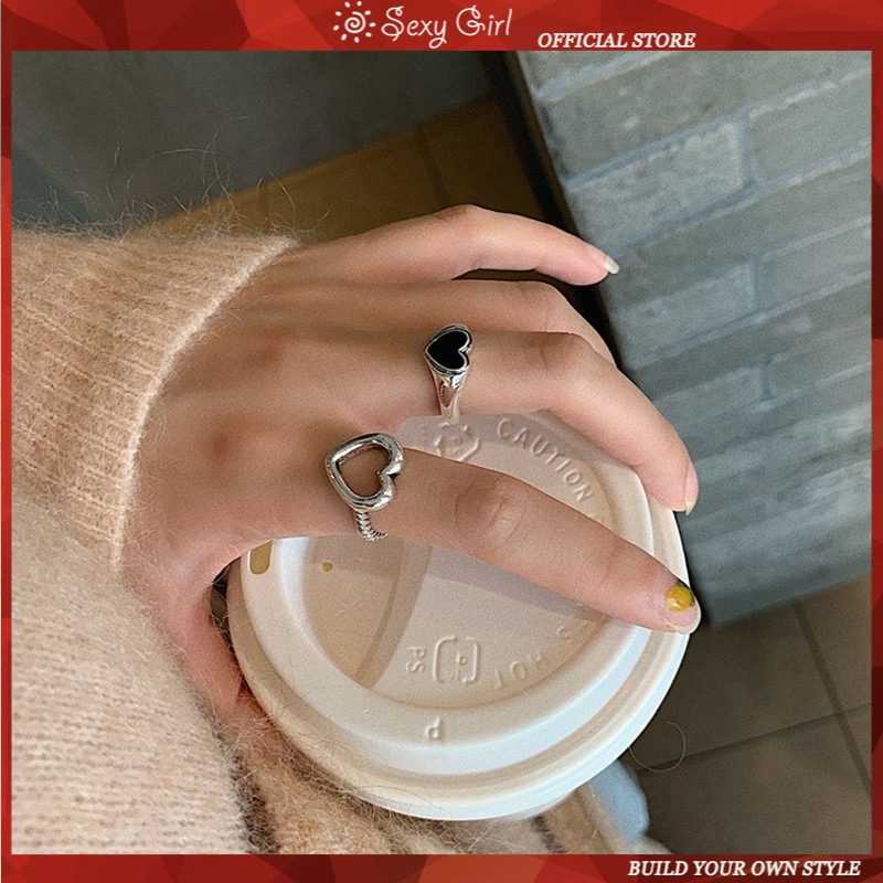 Nhẫn hợp kim chạm khắc mặt trái tim phong cách hip hop cá tính thời trang