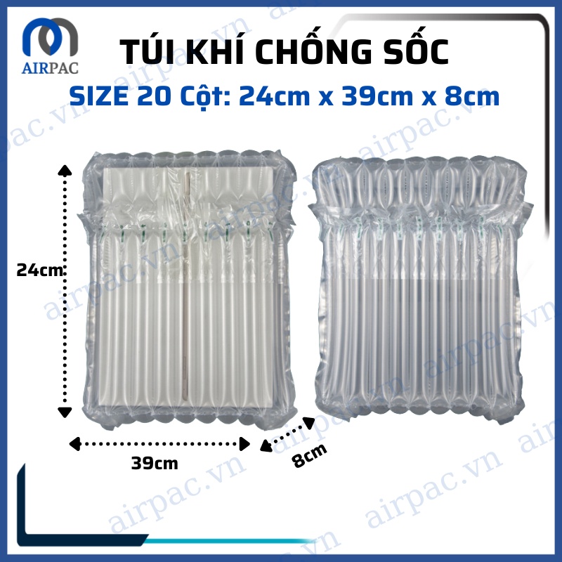 Bao bì túi nilon, cột khí, bọc khí chống sốc vận chuyển hàng hóa dễ vỡ 20 cột bọc đồ cỡ 24cm x 39cm x 8cm