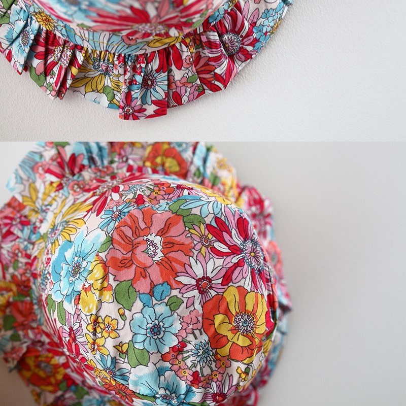 Set đầm không tay và mũ tai bèo  in họa tiết hoa xinh xắn dành cho bé gái 1-5 tuổi