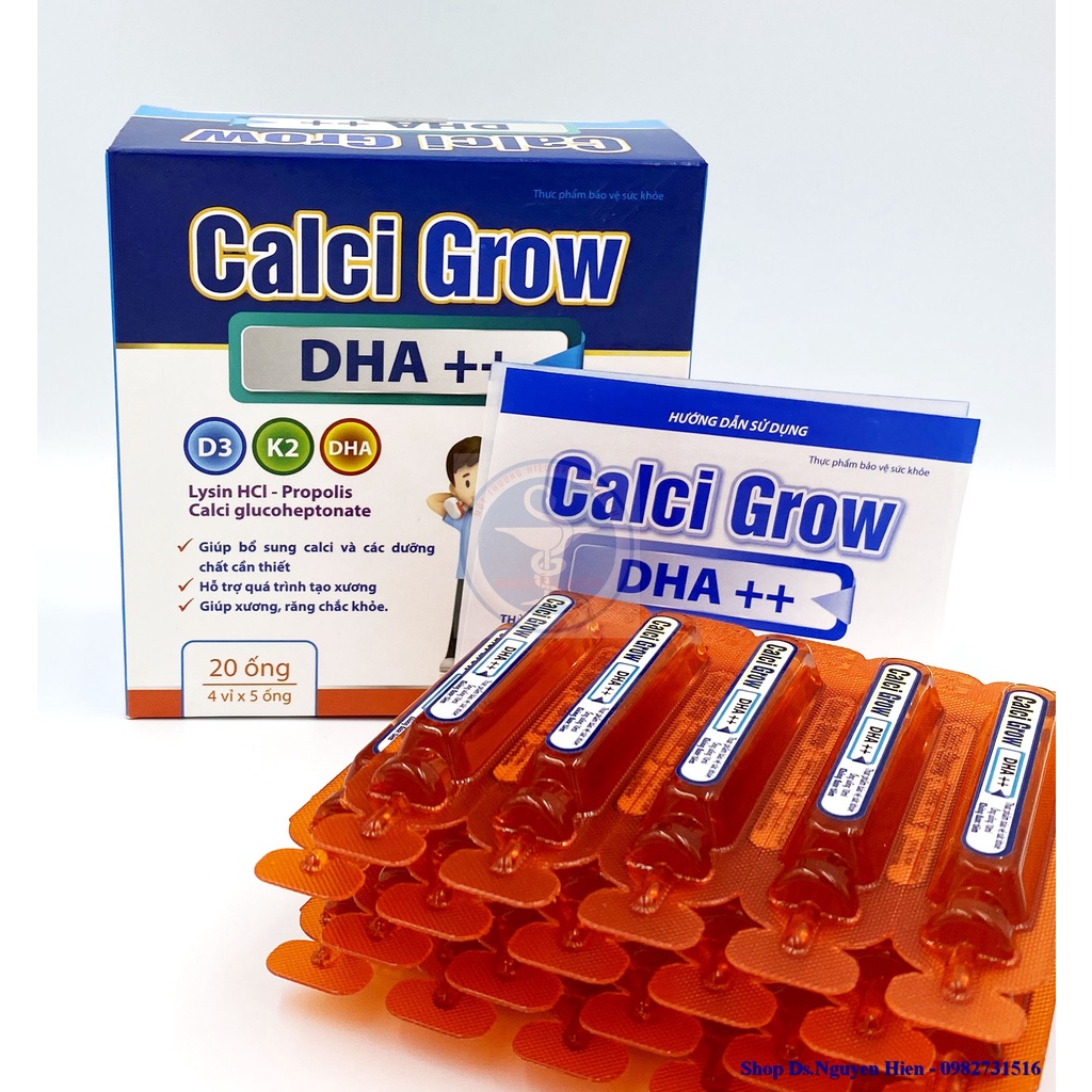 VIÊN BỔ SUNG CALCI GROW DHA++  - HỖ TRỢ BỔ SUNG CALCI VÀ KHOÁNG CHẤT -  HỘP 20 ỐNG