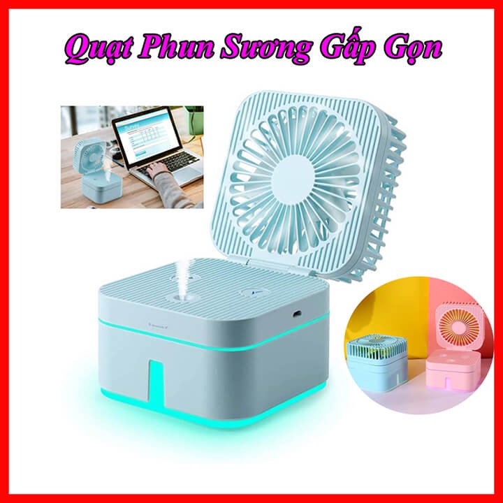 Quạt Phun Sương Để Bàn Có Đèn Led Cực Đẹp, Quạt Gấp Gọn Mini