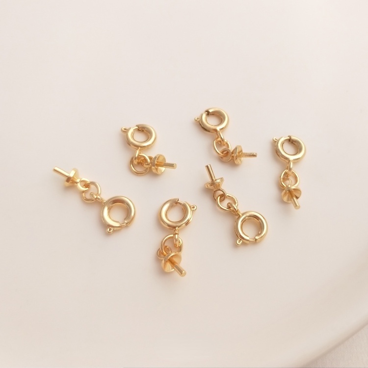 [Little Blu] Mặt Dây Chuyền Hạt Pha Lê Đồng 14K Khóa Cài Lò Xo Đính Ngọc Trai Pha Lê Có Lỗ Xỏ Hạt Pha Lê Màu Sắc
