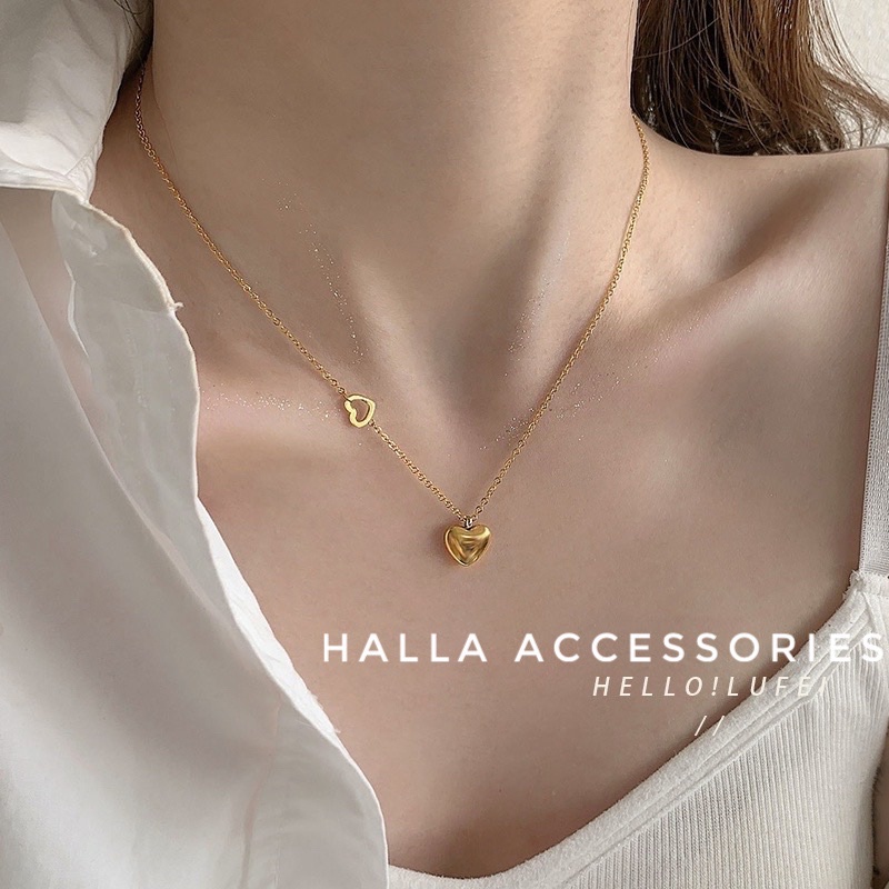 Dây chuyền Vòng cổ Chocker TITAN màu Gold mặt trái tim HALLA