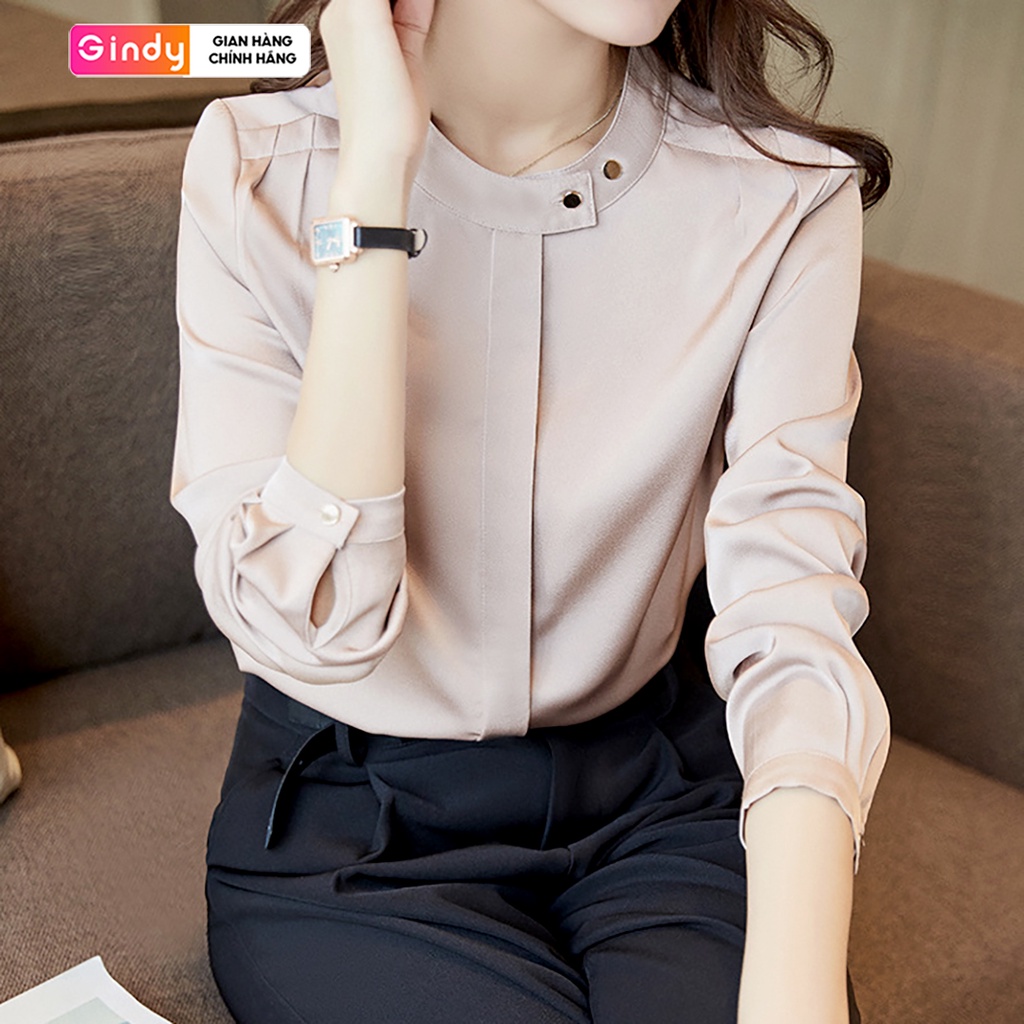 Áo sơ mi kiểu nữ GINDY cổ tàu chất liệu thô đũi thoáng mát thời trang công sở học sinh sinh viên A037