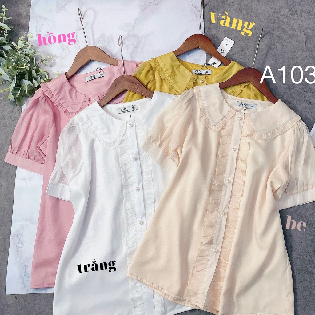 Áo sơ mi nữ CÚC FASHION somi tay ngắn cao cấp vải lụa đẹp kiểu công sở trắng áo crop top 4 cúc cổ bèo A1146
