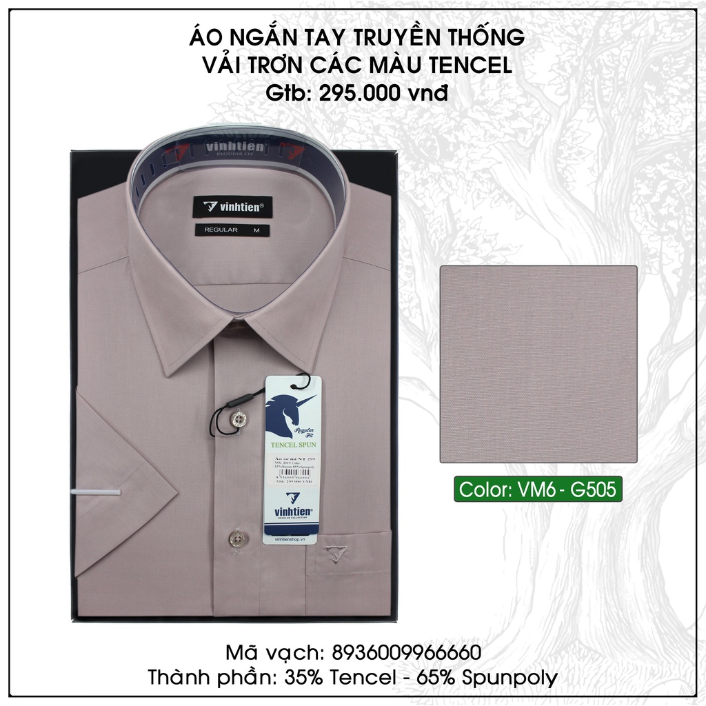 Áo Sơ Mi Ngắn Tay Màu Tencel-Spun Regular Fit 295 Vĩnh Tiến - Vạt Bầu - VM6-G505