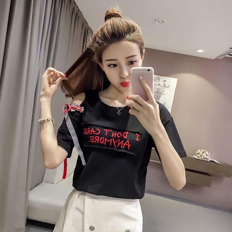 Áo Thun Nữ Trễ Vai Dáng Rộng Thêu Chữ Thời Trang Áo phông Nữ NZ-TX-170