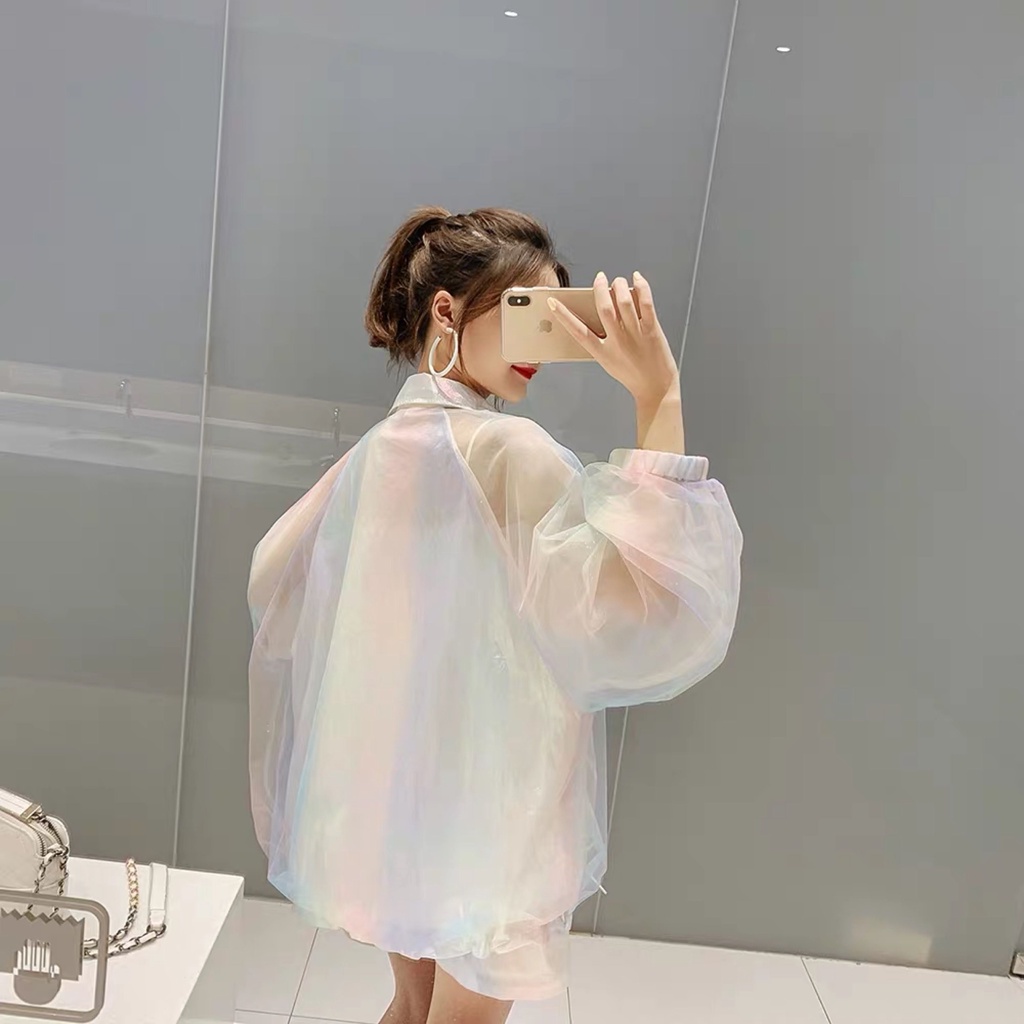 Áo Khoác Chống Nắng Dáng Rộng Kiểu Lưới Lấp Lánh Dễ Phối Đồ Thời Trang Dành Cho Nữ 2022 3.4