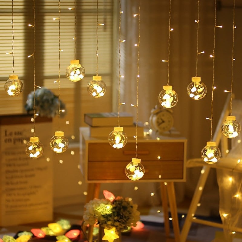 Đèn Nháy Mành Cầu Tròn 12 Bóng Led Trang Trí Siêu Đẹp