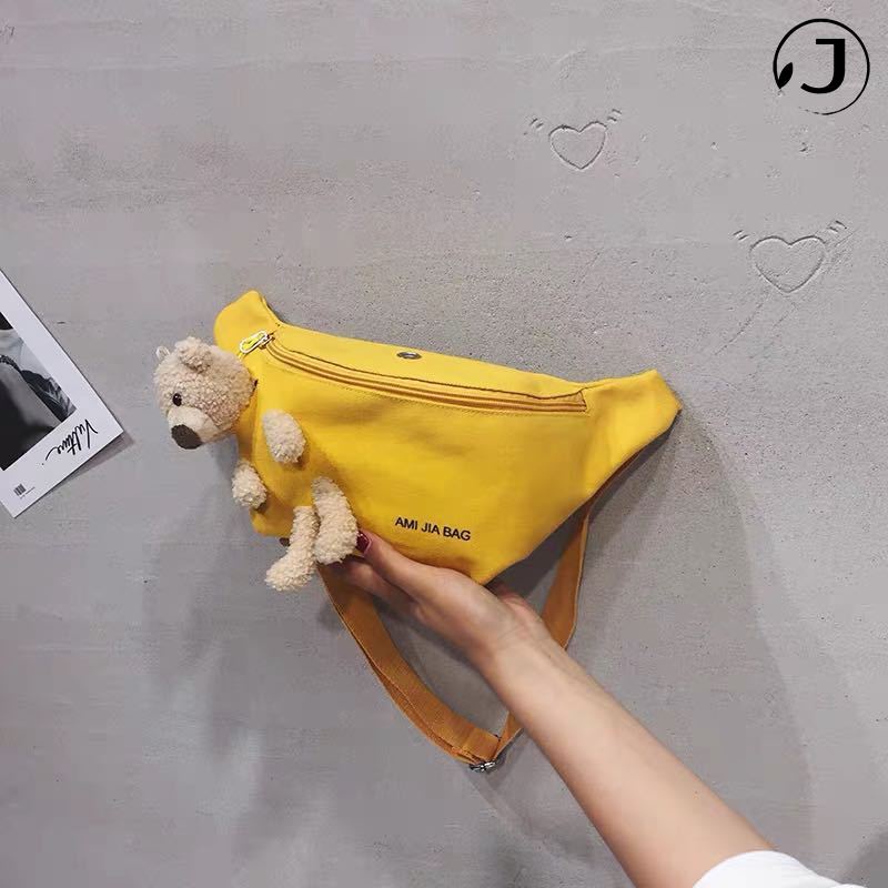 Túi đeo chéo ngực bằng canvas hình gấu dễ thương