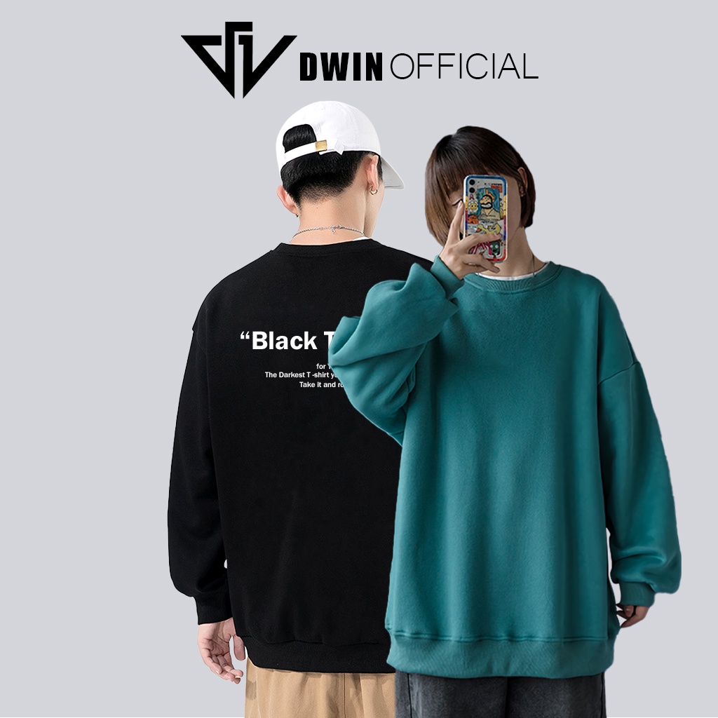 Áo sweater nỉ Black T Shirt unisex DWIN basic nam nữ form rộng oversize local brand SP00112