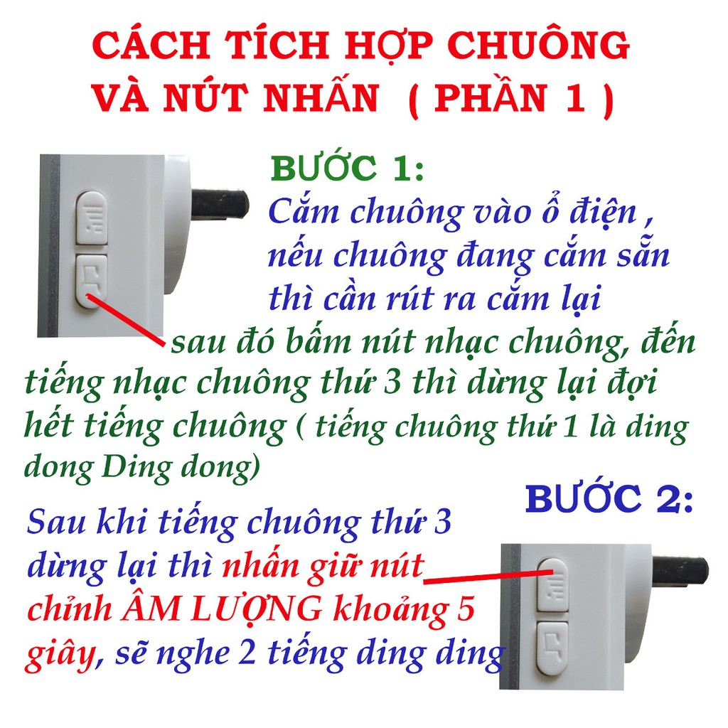 Bộ chuông cửa không dây có 2 -3 CHUÔNG với nút nhấn không dùng pin nên có thể để ngoài trời ATA AT-915M