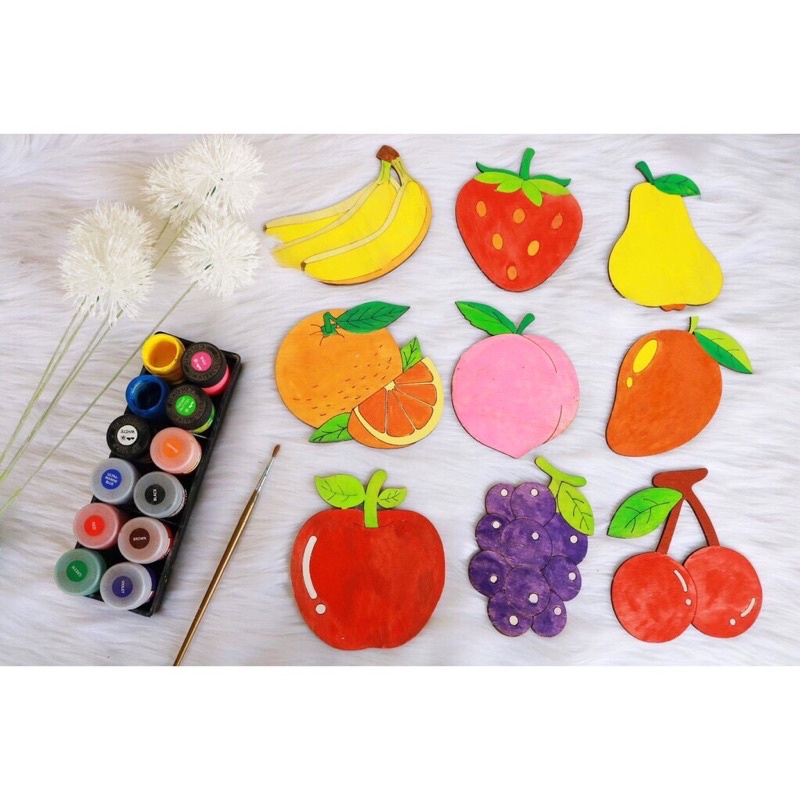 Combo 10 hình tô màu bằng gỗ bộ trái cây 🍉🍐 cho bé thoả sức khám phá