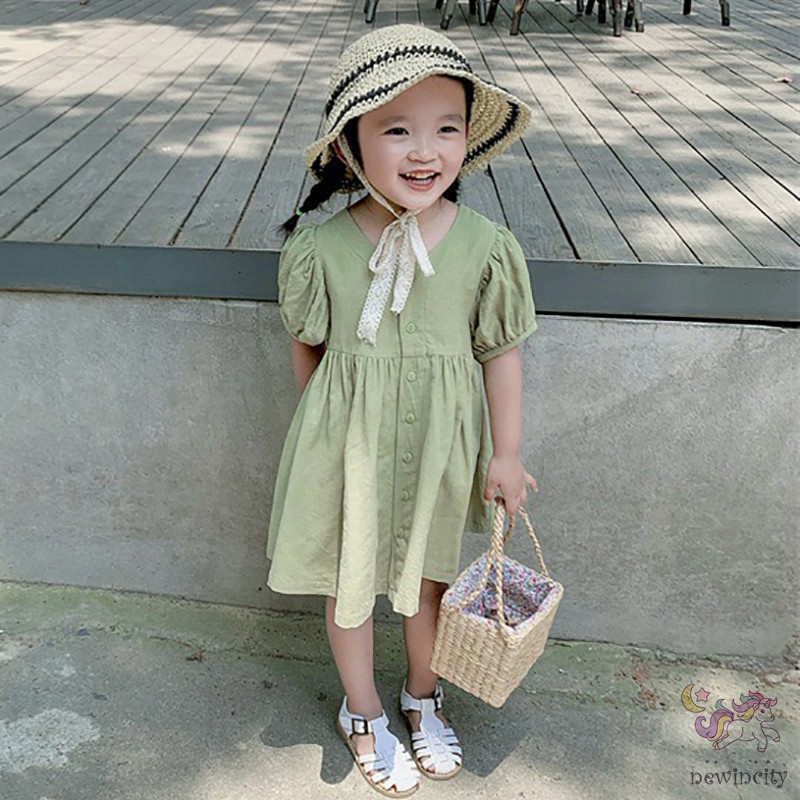 Đầm Tay Con Xòe In Họa Tiết Hàn Quốc Cho Bé