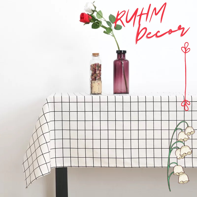 Khăn trải bàn Ruhm Décor trang trí bàn ăn đậm chất vintage - Caro trắng KB-A04