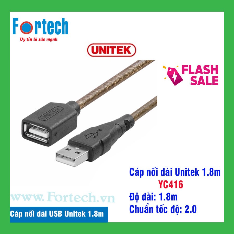 Cáp nối dài USB Unitek 1.8M - YC416, Chuẩn 2.0.