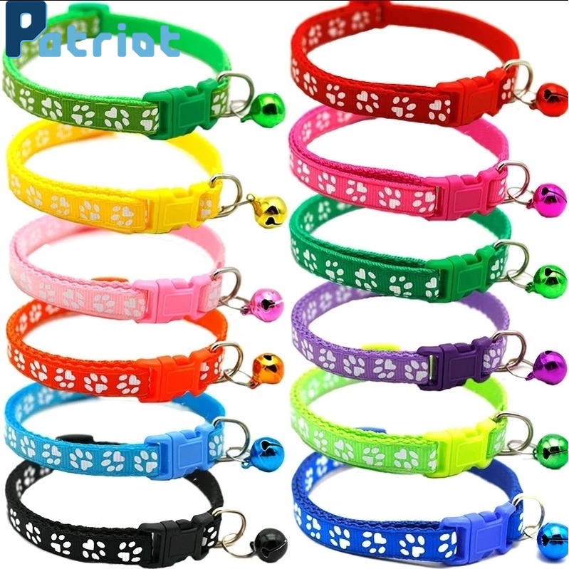 Vòng cổ gắn chuông in họa tiết bàn chân hoạt hình nhiều màu dễ thương vui nhộn chỉnh được cho thú cưng