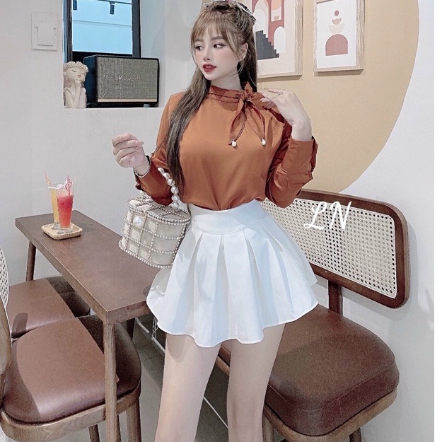 Áo sơ mi lụa công sở cổ ngọc nhiều màu