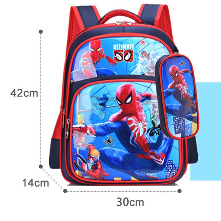 Balo Học Sinh, balo chống gù cho bé Hình ELSA , Siêu Nhân size 42cm - Tặng kèm hộp bút