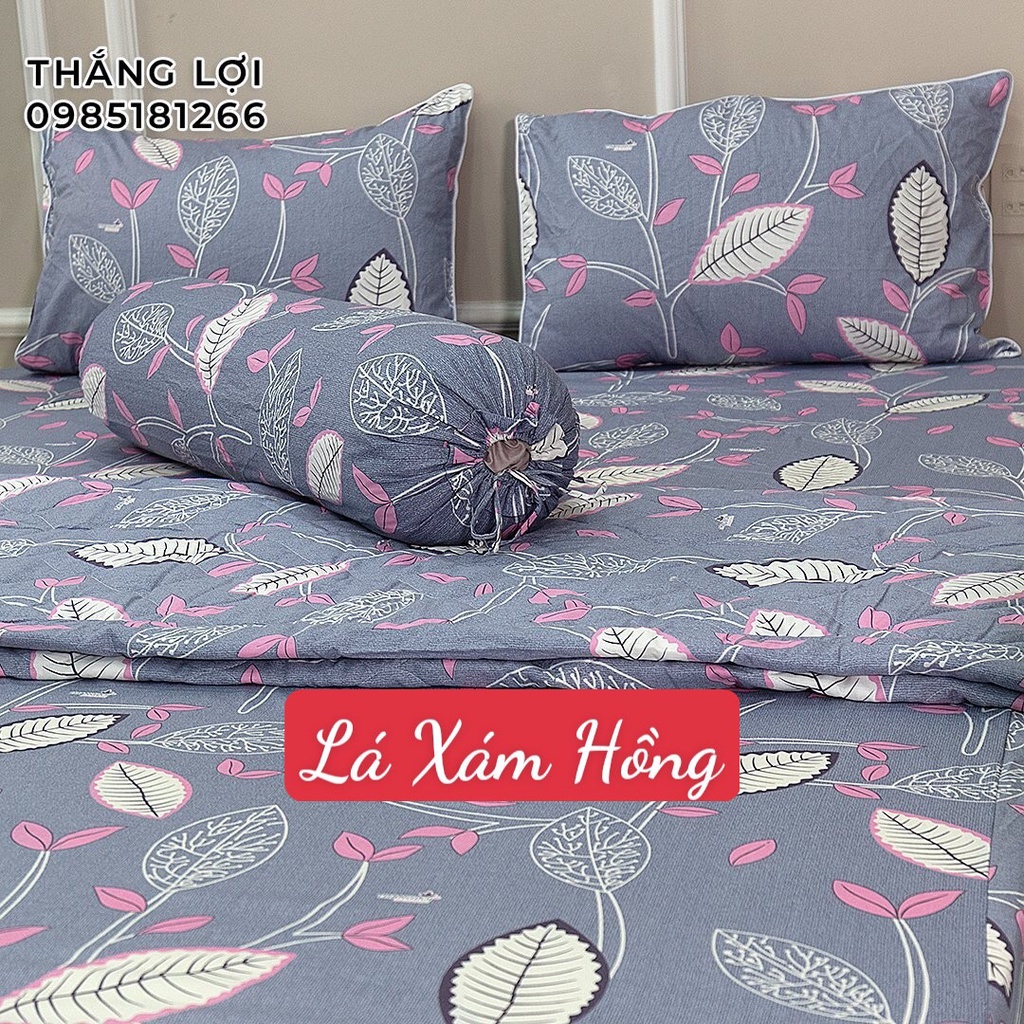 Drap Cotton 100% Thắng Lợi chính hãng Mẫu Lá Xám Hồng IN LOGO THẮNG LỢI vệ sinh dễ dàng.