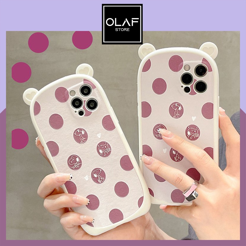 Ốp iPhone tai gấu xinh xắn họa tiết chấm bi sang chảnh phong cách Hàn Quốc tương thích 13/12/11 ProMax/Xs Max/8 plus/7