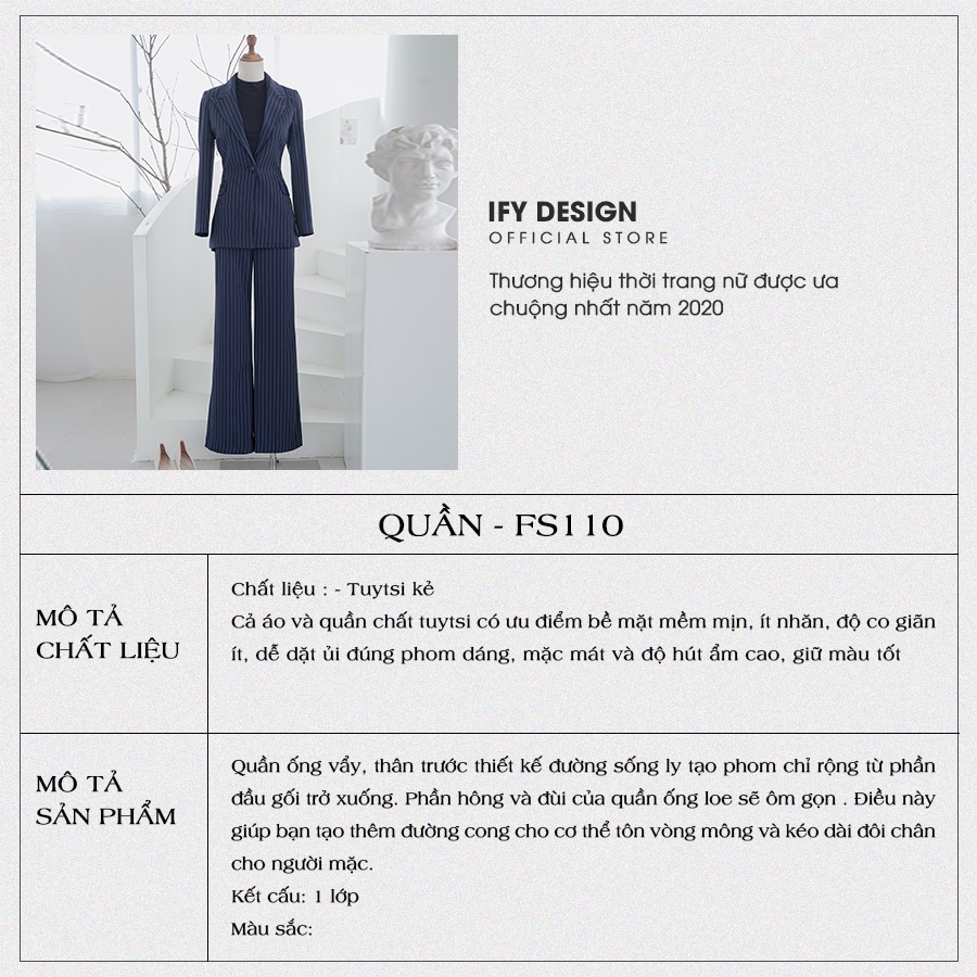Set vest nữ kẻ xanh đen | Áo vest, Quần ống suông  [Thương hiệu IFY Design] - Hàng thiết kế cao cấp - FS110