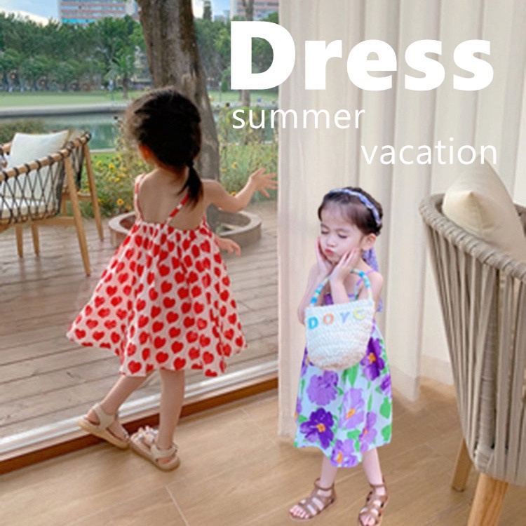 Đầm Hai Dây Họa Tiết Hoa Xinh Xắn Cho Bé Gái 1-5 Tuổi