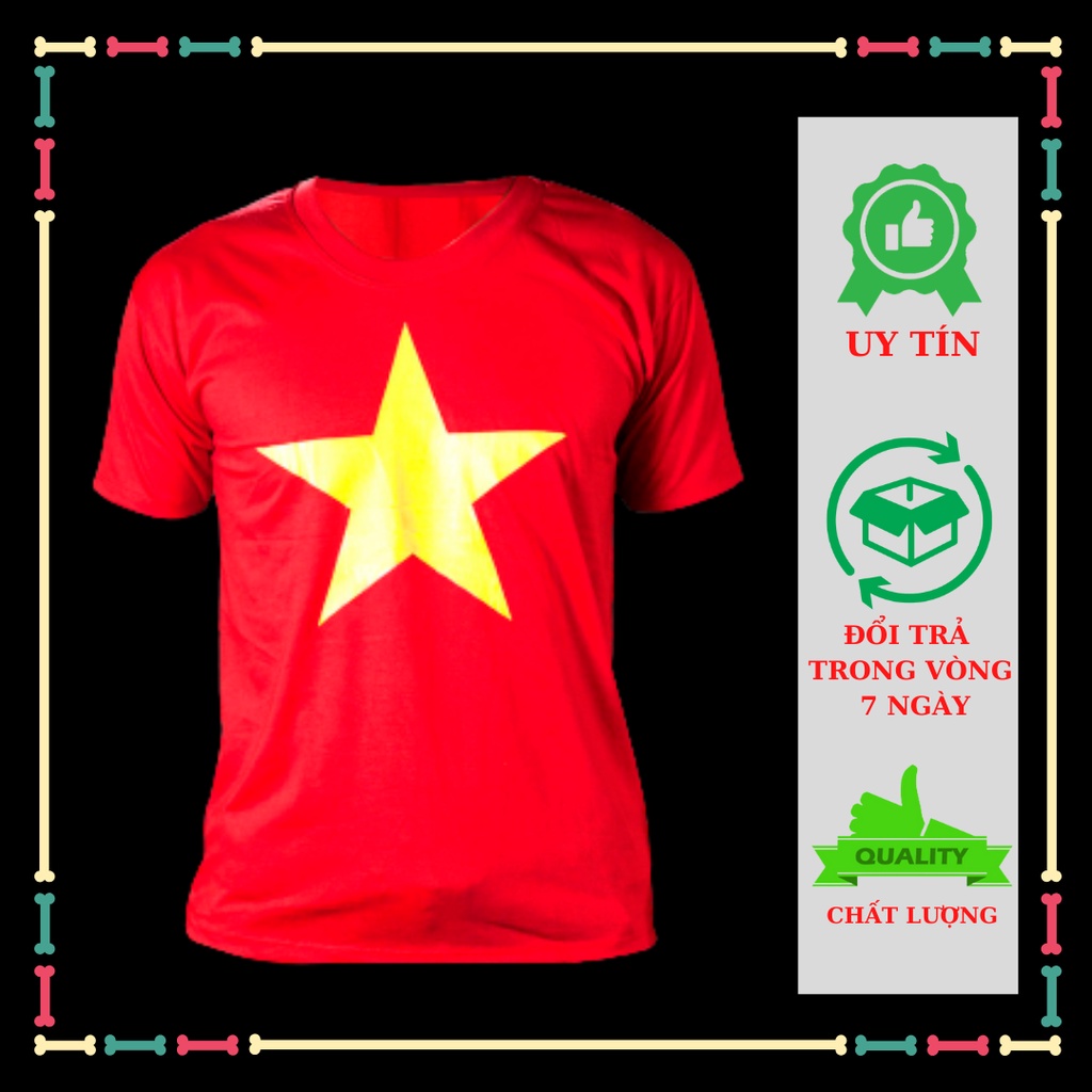 Áo thun cờ đỏ sao vàng nam nữ có size trẻ em, áo thun cổ động thun lạnh, mịn, size áo từ 10kg đến 90kg