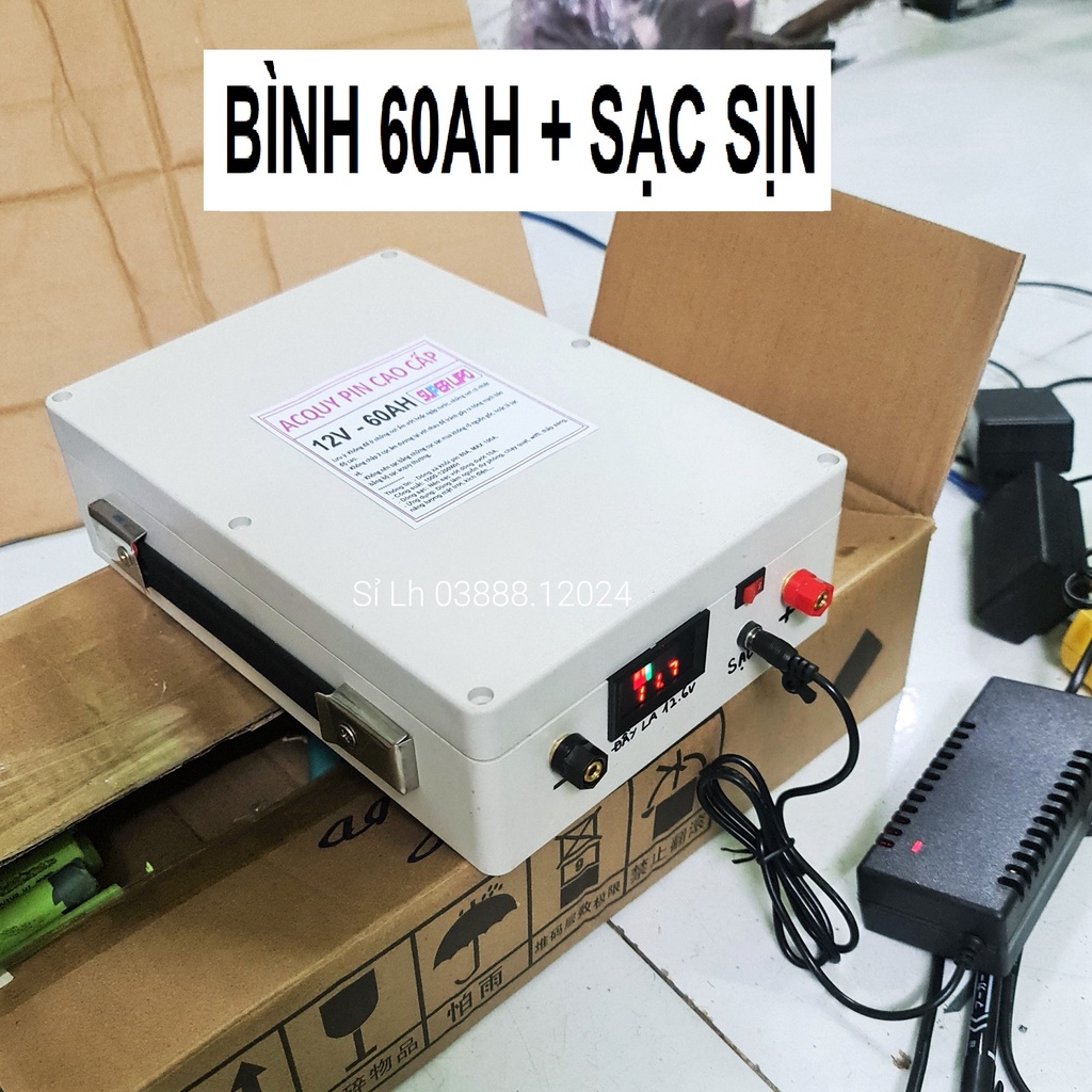 Bình ẮC QUY Pin SUPER LIPO 12V 60AH 100A. Chuyên dùng cho Kích điện, năng lượng mặt trời, máy bắt giun, pin xe điện...