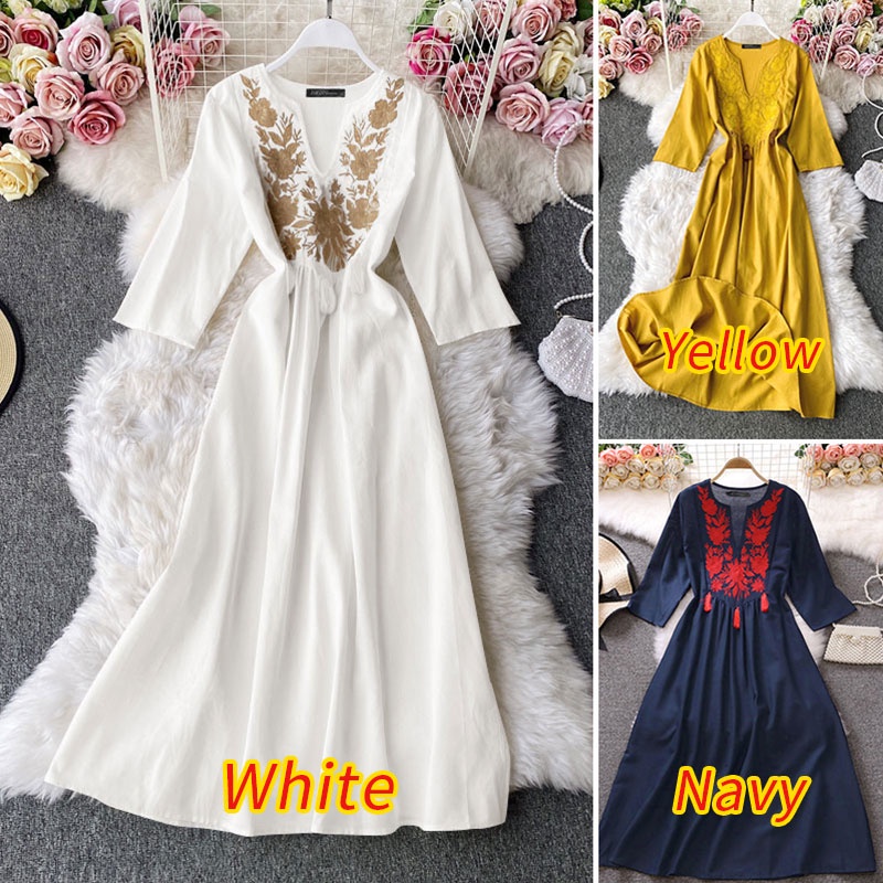 Đầm Zanzea dài tay 3/4 thêu họa tiết phong cách cổ điển dành cho nữ