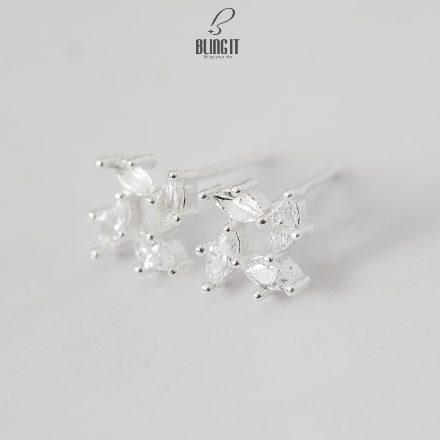 Khuyên tai bạc nữ kèm hộp đựng cao cấp Bling It phong cách hàn quốc đơn giản với thiết kế bốn hạt đá BIBT461