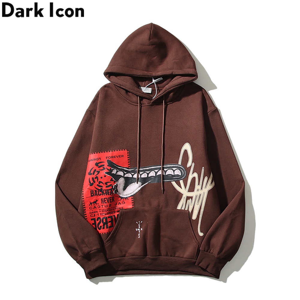 Áo Hoodie Dáng Rộng Màu Nâu In Chữ Jack Grin Và Răng Xương Rồng Biểu Tượng DARK ICON Travis Scott Cho Nam