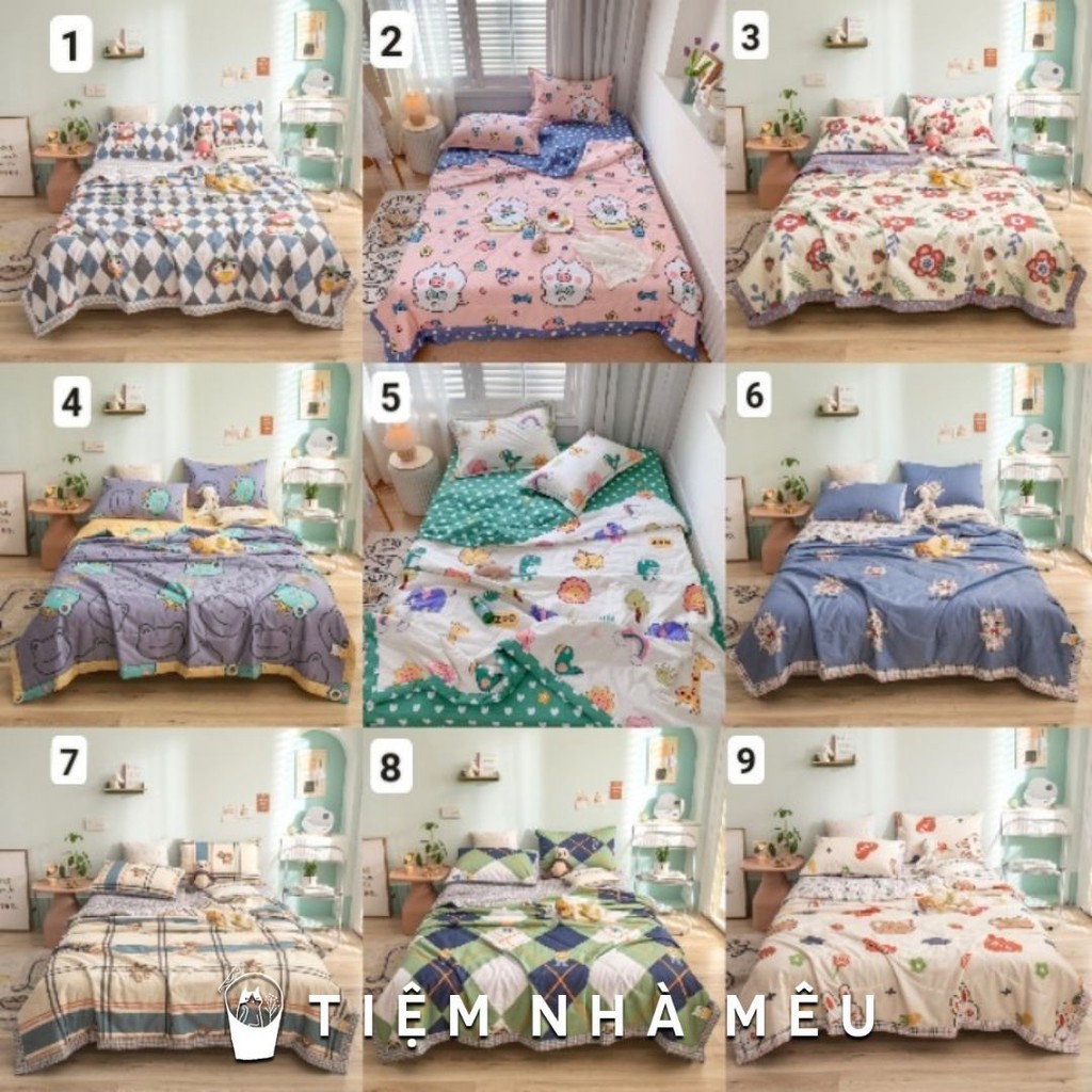 (Tặng kèm túi đựng ) Bộ Chăn Chần Ga Gối Cotton Living✨ m6/m8/2m✨Sét 4 Món Cotton 100% Hàn Hàng Loại 1 Chất Đẹp